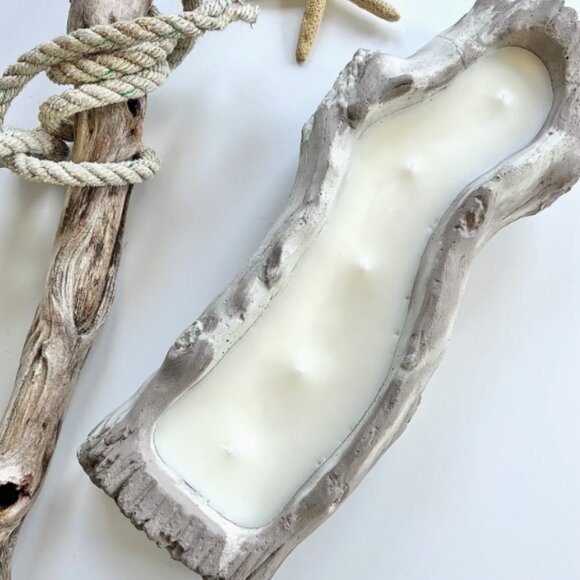 Handmade Cement Log Planter or Candle Vessel - Picture 2 of 3